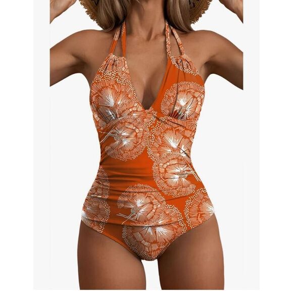 NEW 1 Pc Swimsuit Tummy Control Halter Slimming Bathing Suit M - Picture 1 of 7